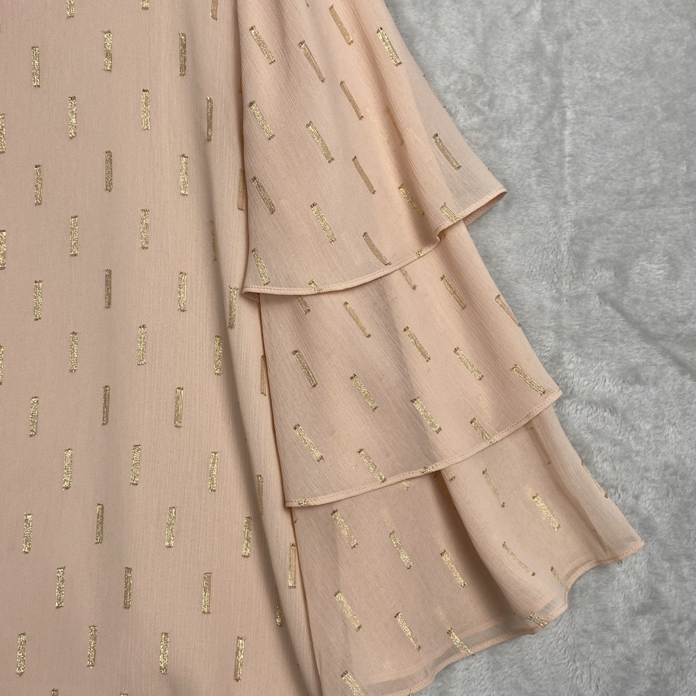Chico's Womens Fairy Top Peach Gold Large 12 /2 Ruffles Sleeves Easter Blouse - Picture 3 of 7